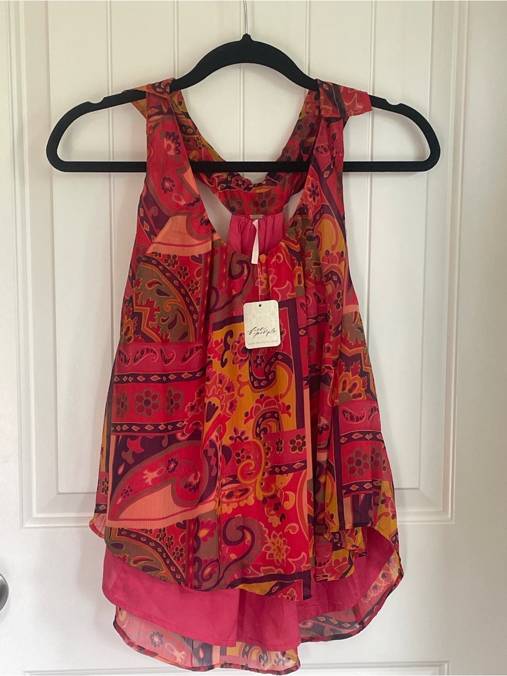 Free People Pink & Orange Paisley Halter Tank